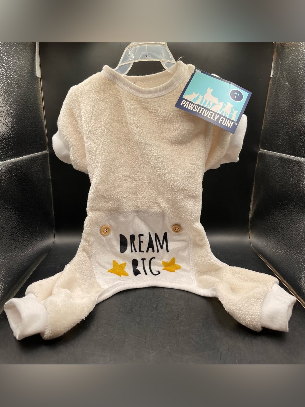 Cream Plush Dog Onesie Pajamas Large NWT